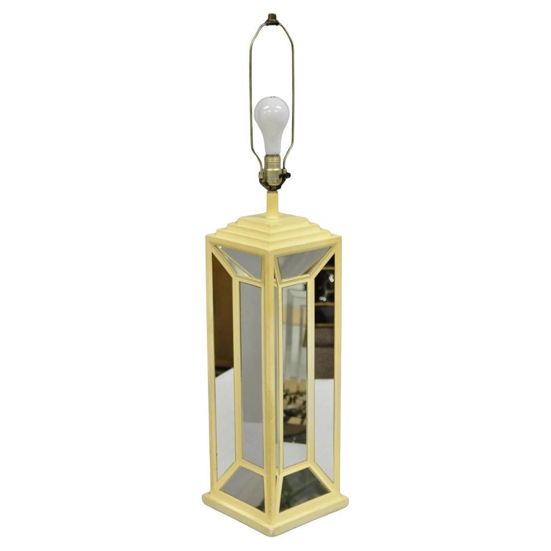 Vintage Blumberg Postmodern 1976 Mirrored Skyscraper Bone Lacquered Table Lamp For Sale