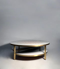 Vintage Blush Mosaic Tile Brass Structure Coffee Table