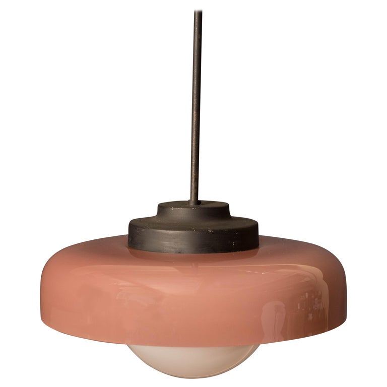 Vintage Blush Pink Dome Glass Pendant Fixture at 1stDibs
