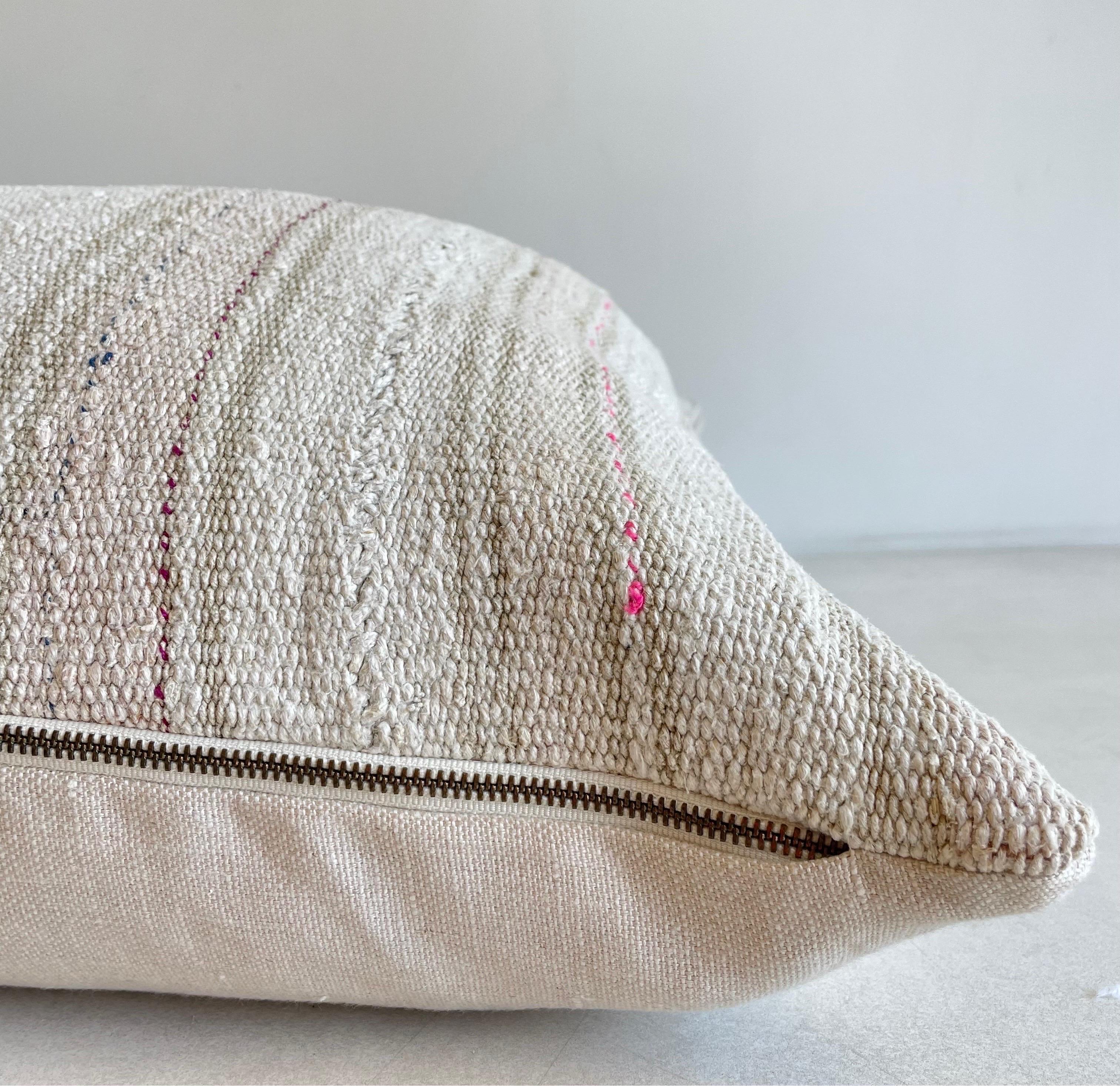 Vintage Blush Turkish Hemp Pillow with Down Insert For Sale 1