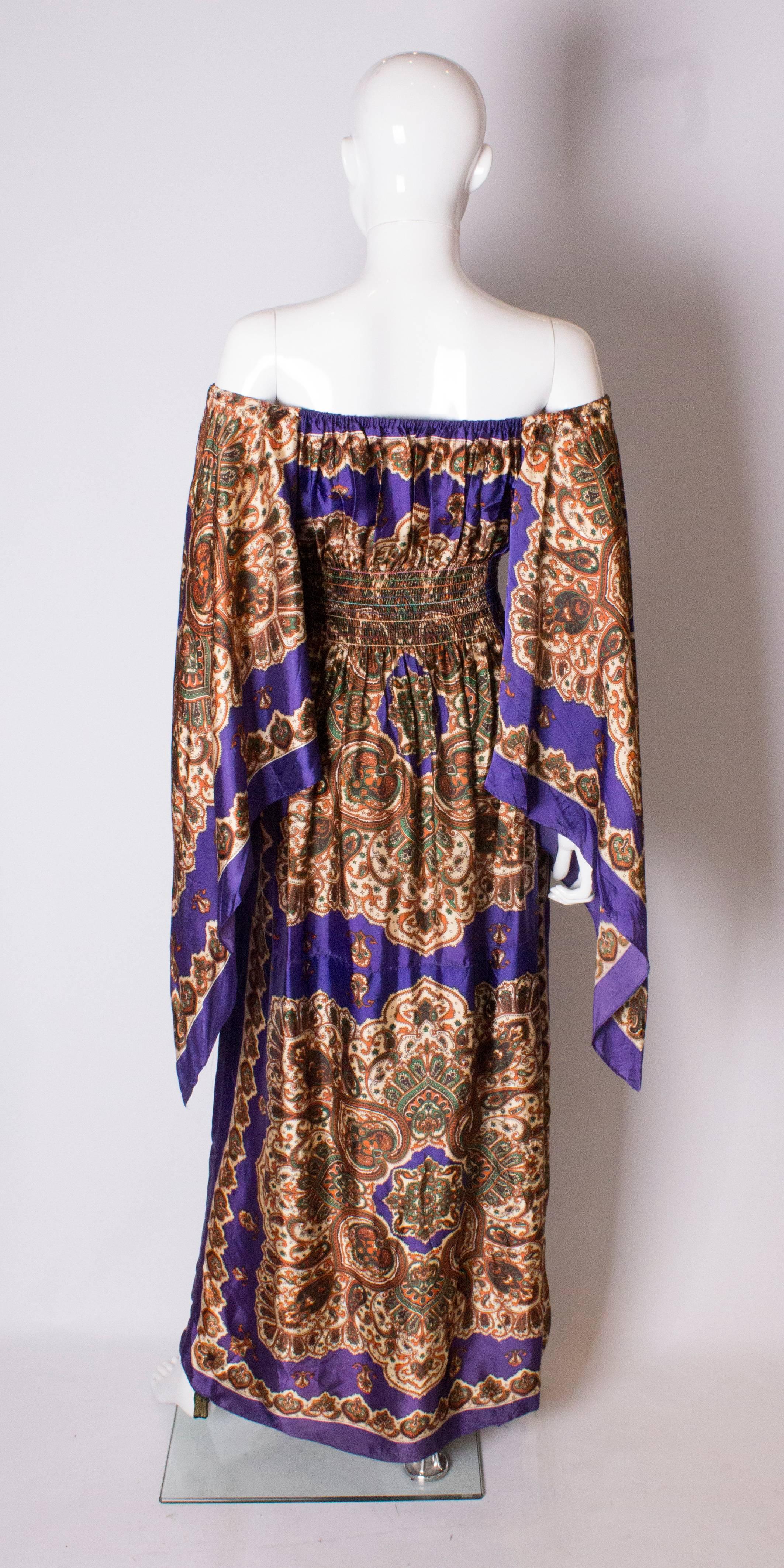 A Vintage 1970s full length printed off shoulder summer festival dress 2