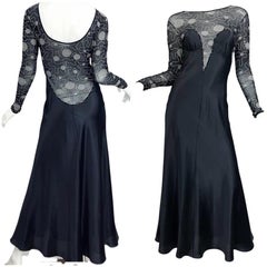 Vintage Bob Mackie 1980s Plunge Low Back 80s Long Sleeve Evening Nightgown Dress