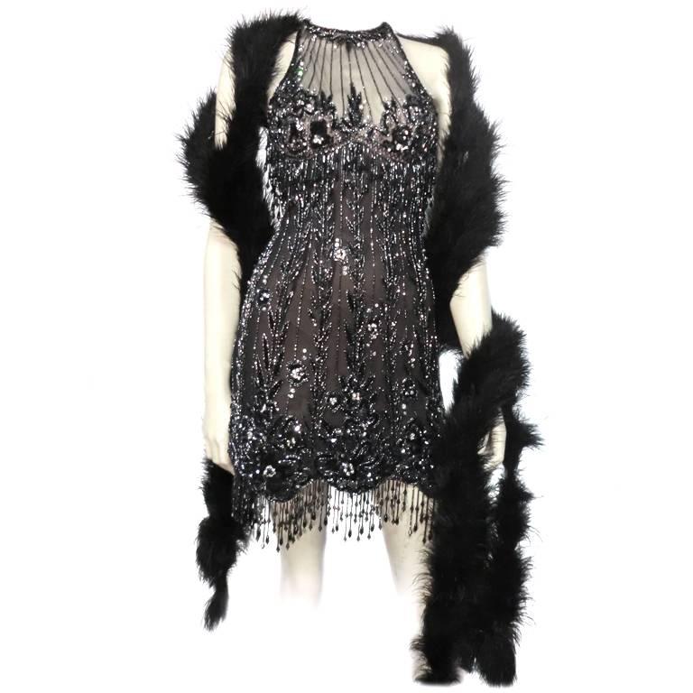 Ensemble Top & Jupe Bob Mackie Vintage - Noir Avec Perles & Cristaux - Taille S/XS