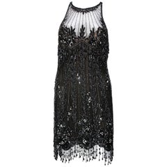 Vintage Bob Mackie 20s Inspired Beaded Gatsby Flapper Black Dress size 4