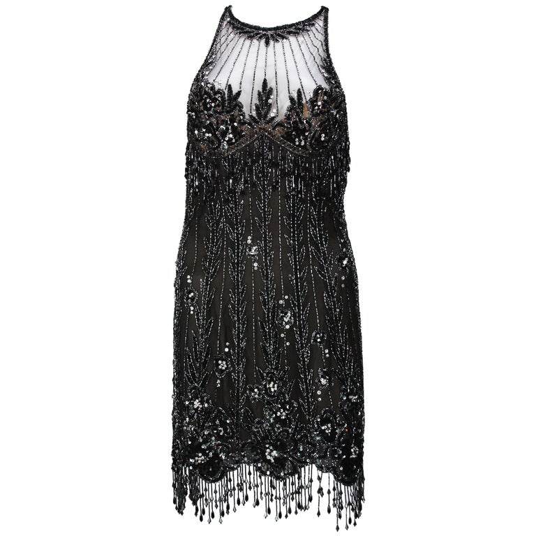 Vintage Bob 20er Perlen Gatsby Flapper Schwarzes Kleid Größe 4 im Angebot bei 1stDibs