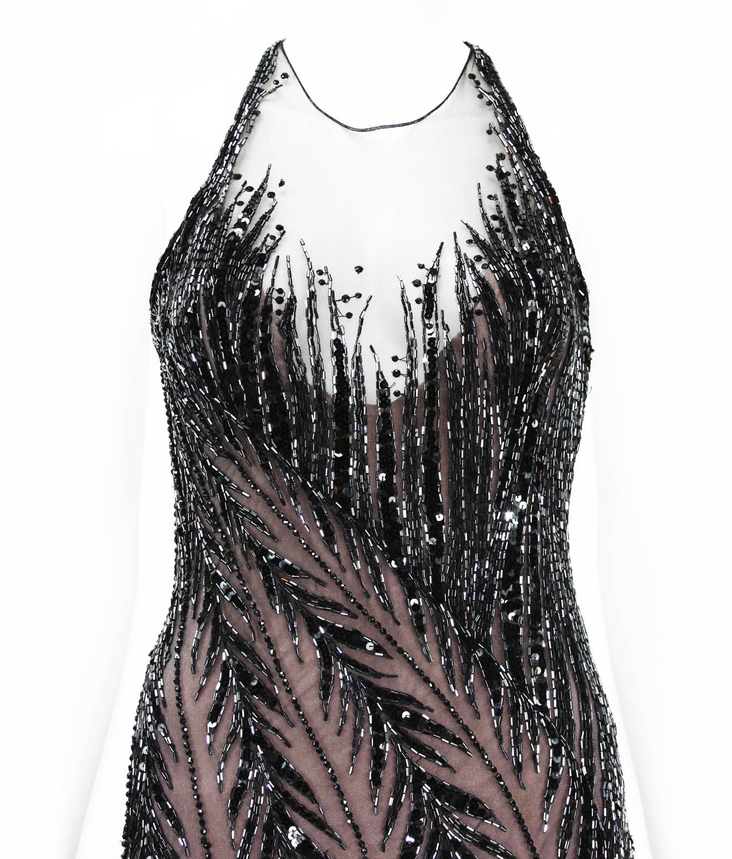 Vintage Bob Mackie 80er Jahre Perlen Gatsby Flapper Open Back Kleid Größe 6 und 12 im Zustand „Hervorragend“ im Angebot in Montgomery, TX