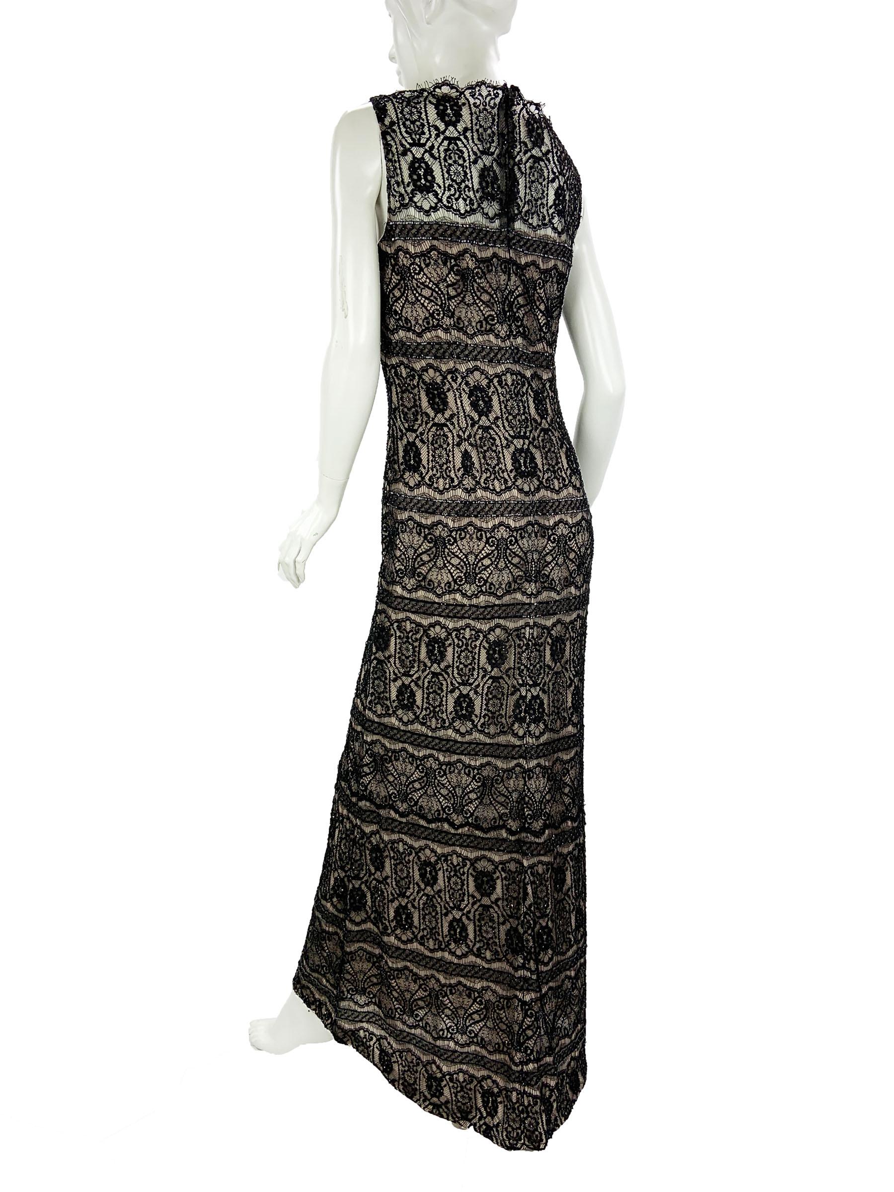 Women's Vintage Bob Mackie 80's Black Lace Fully Beaded Maxi Dress Gown US 10 For Sale