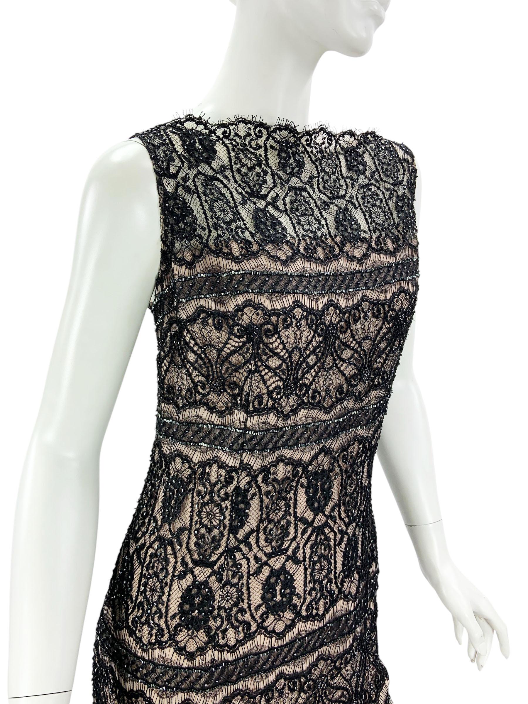 Vintage Bob Mackie 80's Black Lace Fully Beaded Maxi Dress Gown US 10 For Sale 2