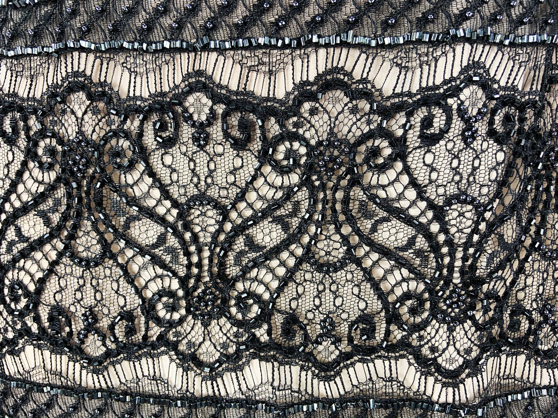 Vintage Bob Mackie 80's Black Lace Fully Beaded Maxi Dress Gown US 10 For Sale 4