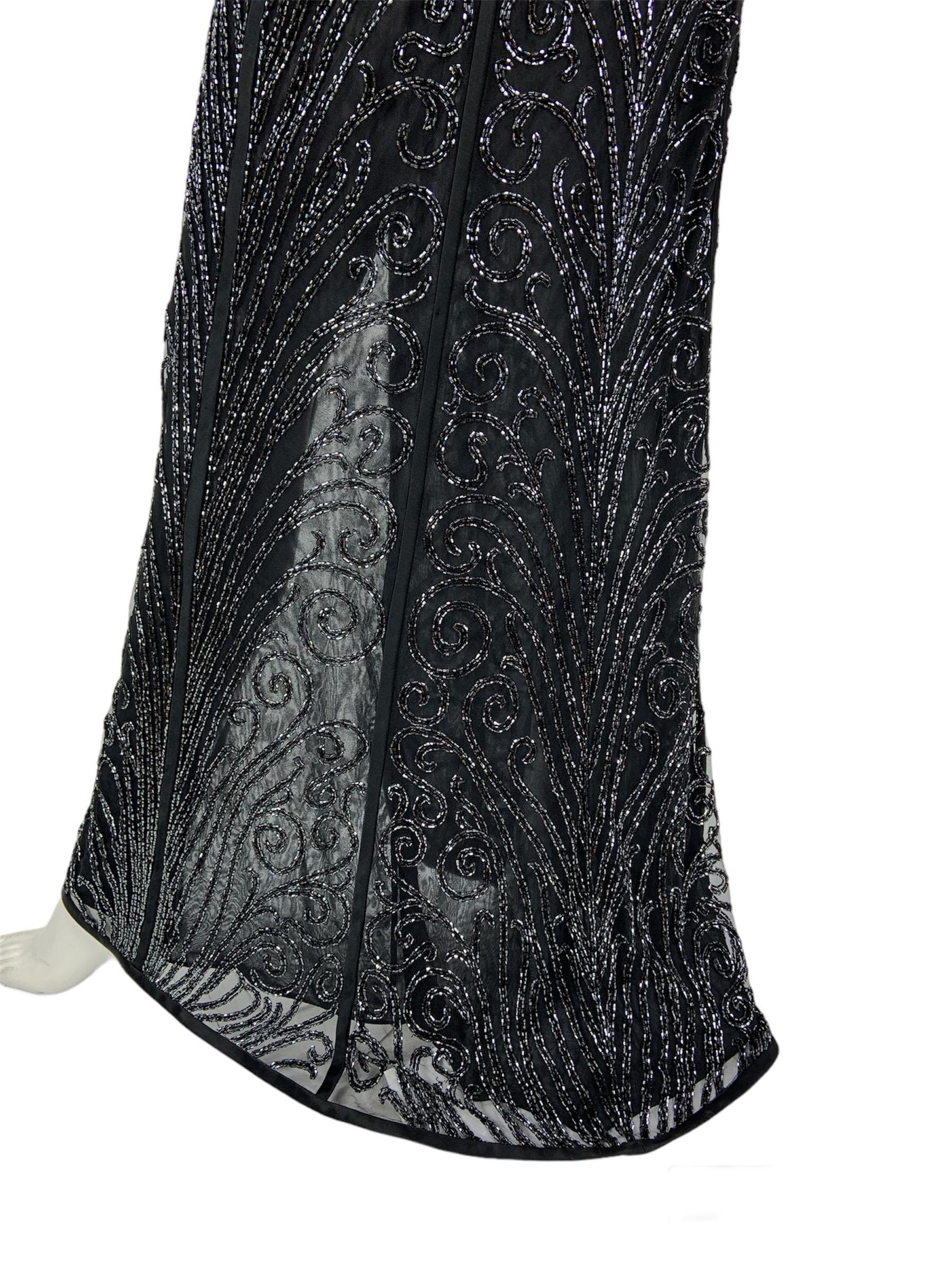 Vintage Bob Mackie Black Fully Beaded Tulle Dress Gown US size 12 NWT For Sale 6