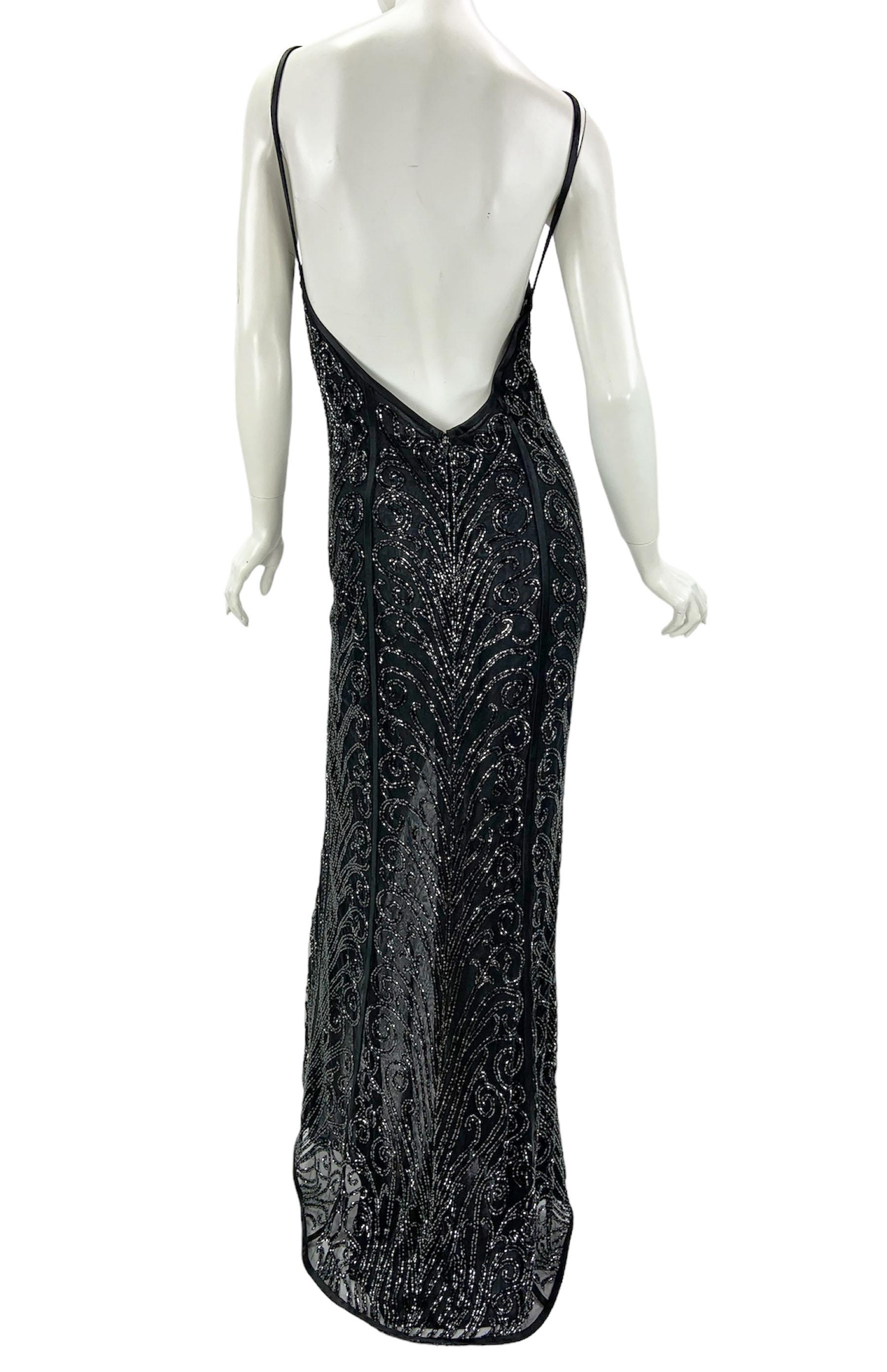 Women's Vintage Bob Mackie Black Fully Beaded Tulle Dress Gown US size 12 NWT For Sale