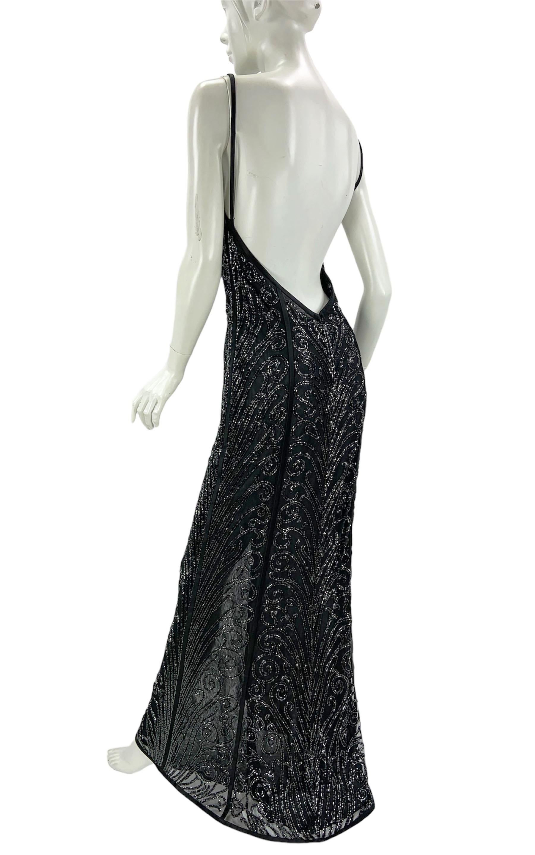 Vintage Bob Mackie Black Fully Beaded Tulle Dress Gown US size 12 NWT For Sale 1