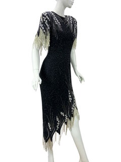 Vintage Bob Mackie Boutique Fully Beaded Fringe Evening Dress Gown M