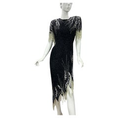 Vintage Bob Mackie Boutique Fully Beaded Fringe Evening Dress Gown M