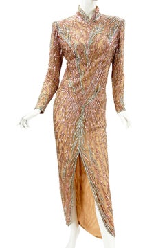Vintage 1989 Bob Mackie Boutique Fully Embellished Pink Silver Dress Gown