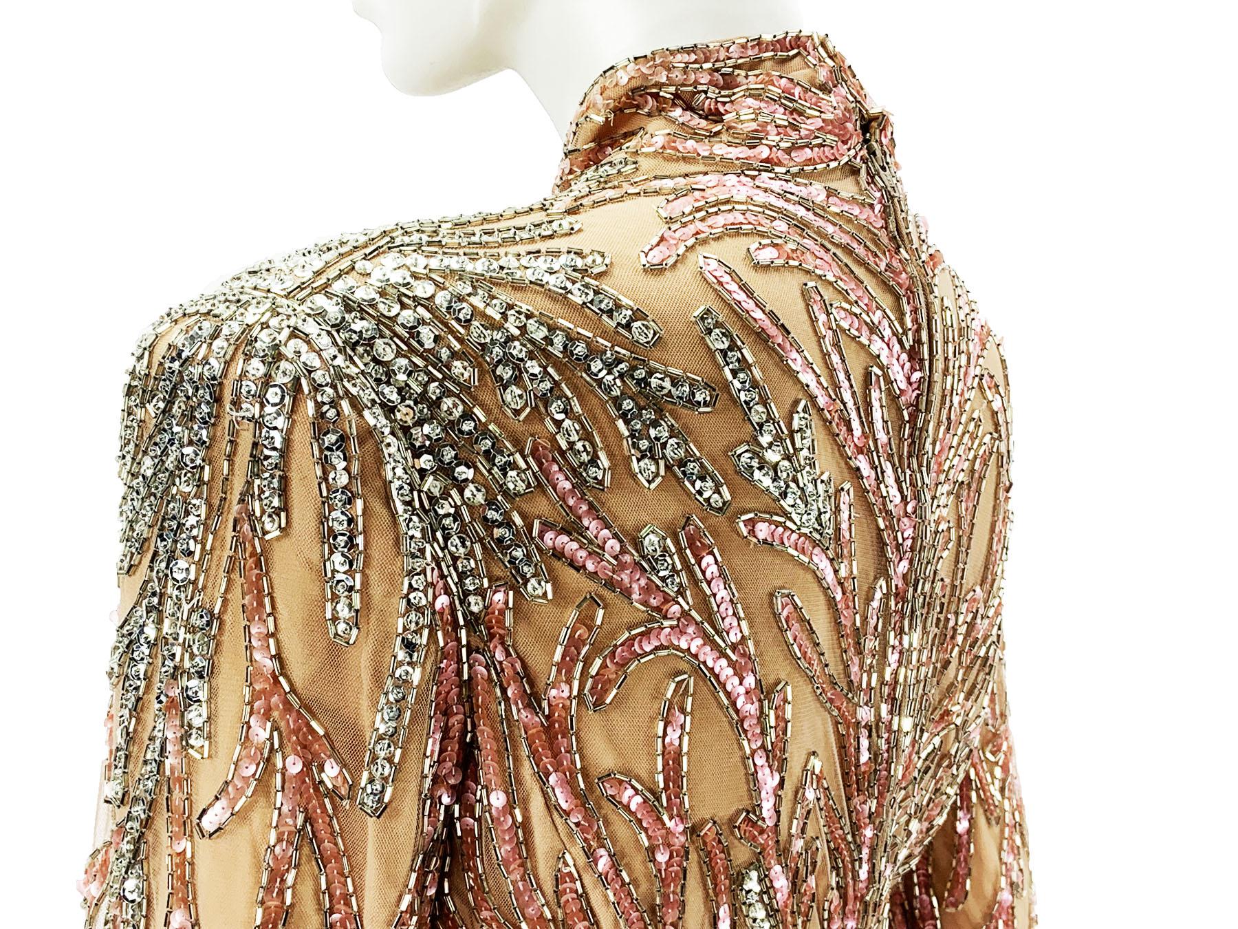 Bob Mackie Boutique Vintage Kleid in Rosa und Silber, voll verschönert, US 12 im Angebot 2