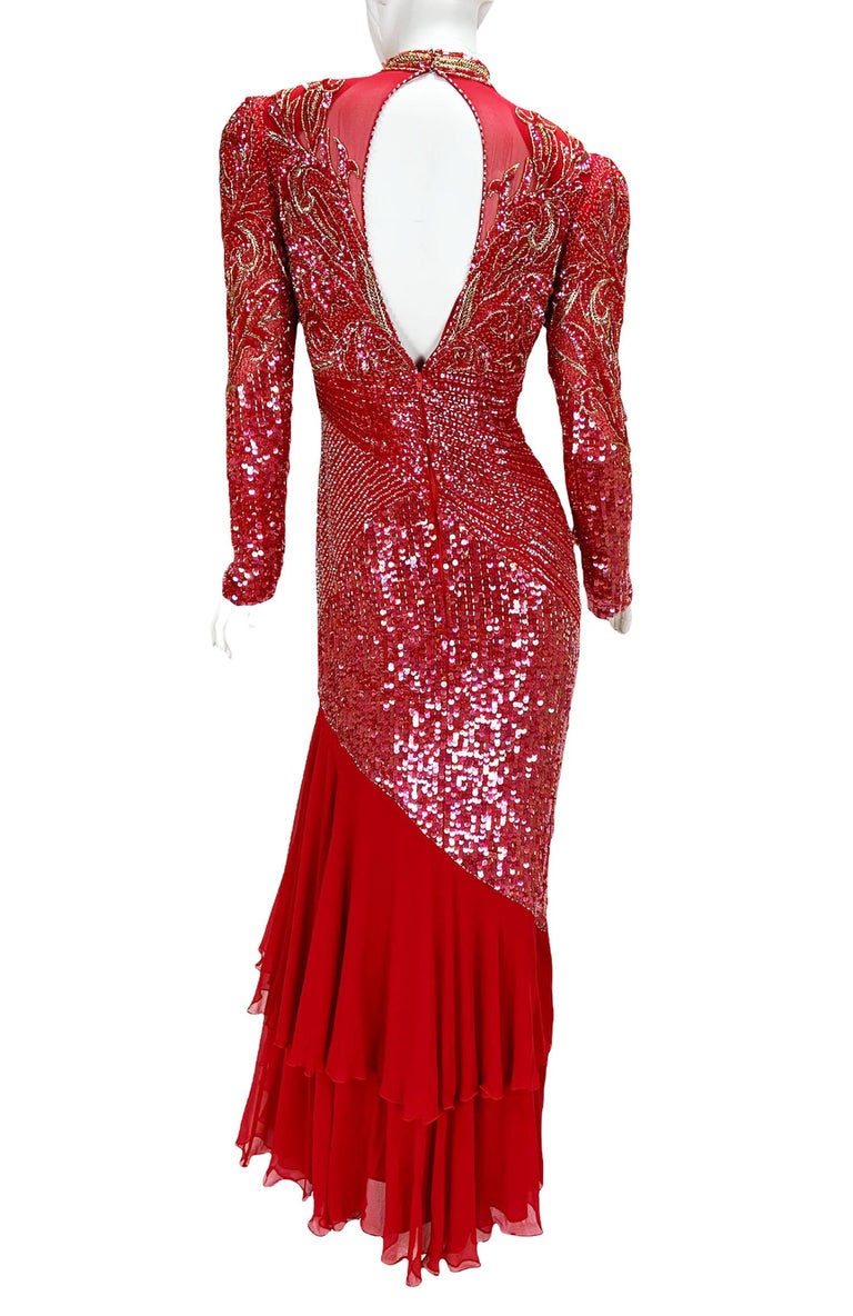bob mackie maxi dresses Bob Mackie Spring 1998 White Beaded Mesh Gown