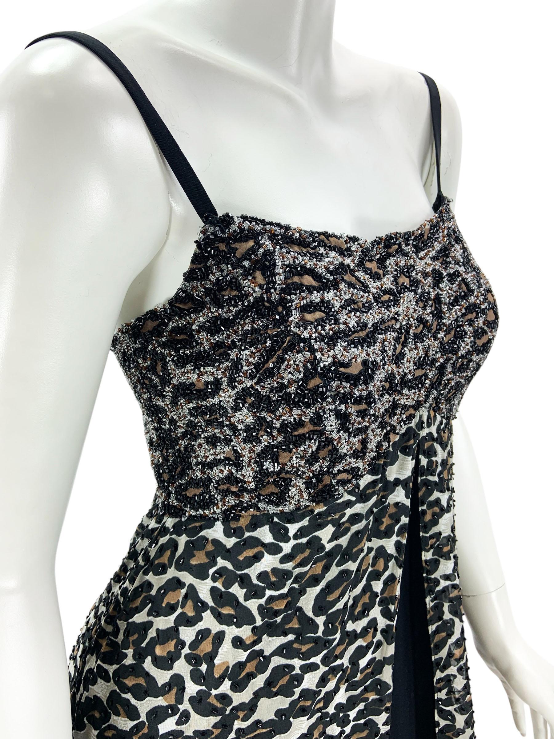 Vintage Bob Mackie Leopard Print Fully Beaded Dress with Feather Bolero  size S For Sale 5