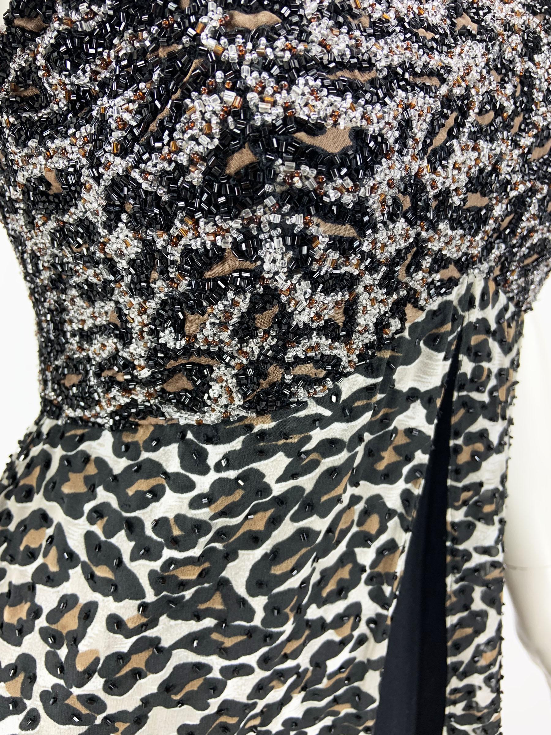Vintage Bob Mackie Leopard Print Fully Beaded Dress with Feather Bolero  size S For Sale 6