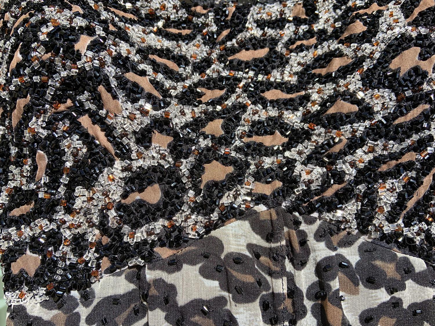 Vintage Bob Mackie Leopard Print Fully Beaded Dress with Feather Bolero  size S For Sale 7