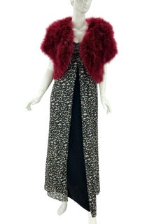 Vintage Bob Mackie Leopard Print Fully Beaded Dress with Feather Bolero  size S