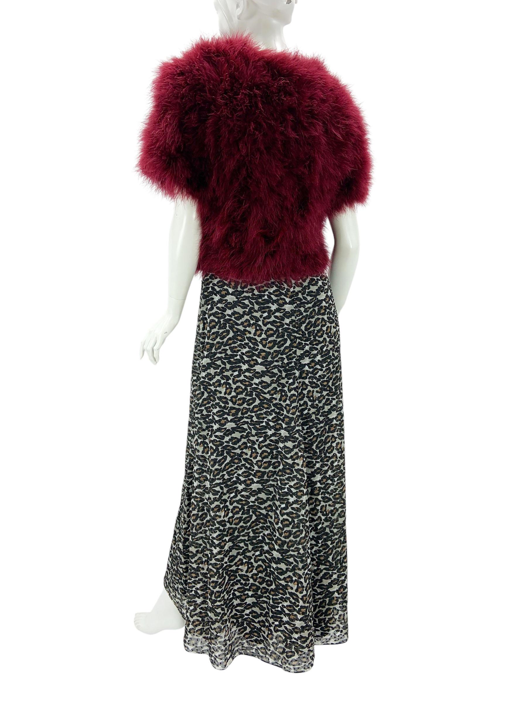 Black Vintage Bob Mackie Leopard Print Fully Beaded Dress with Feather Bolero  size S For Sale