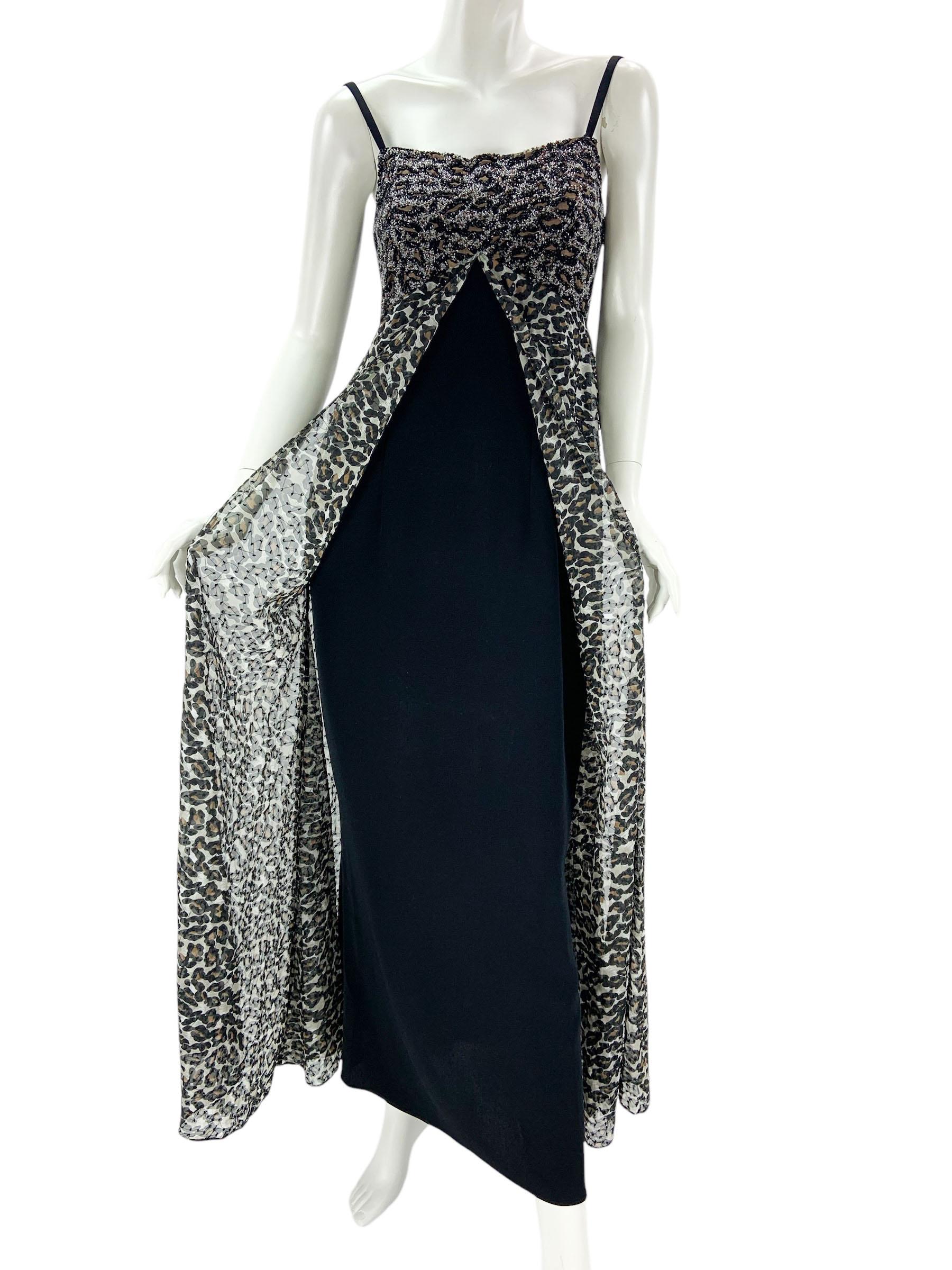 Women's Vintage Bob Mackie Leopard Print Fully Beaded Dress with Feather Bolero  size S For Sale