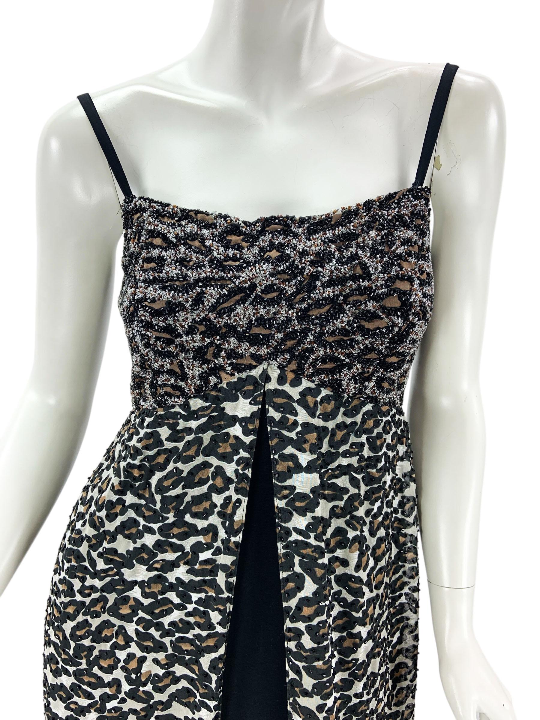 Vintage Bob Mackie Leopard Print Fully Beaded Dress with Feather Bolero  size S For Sale 3