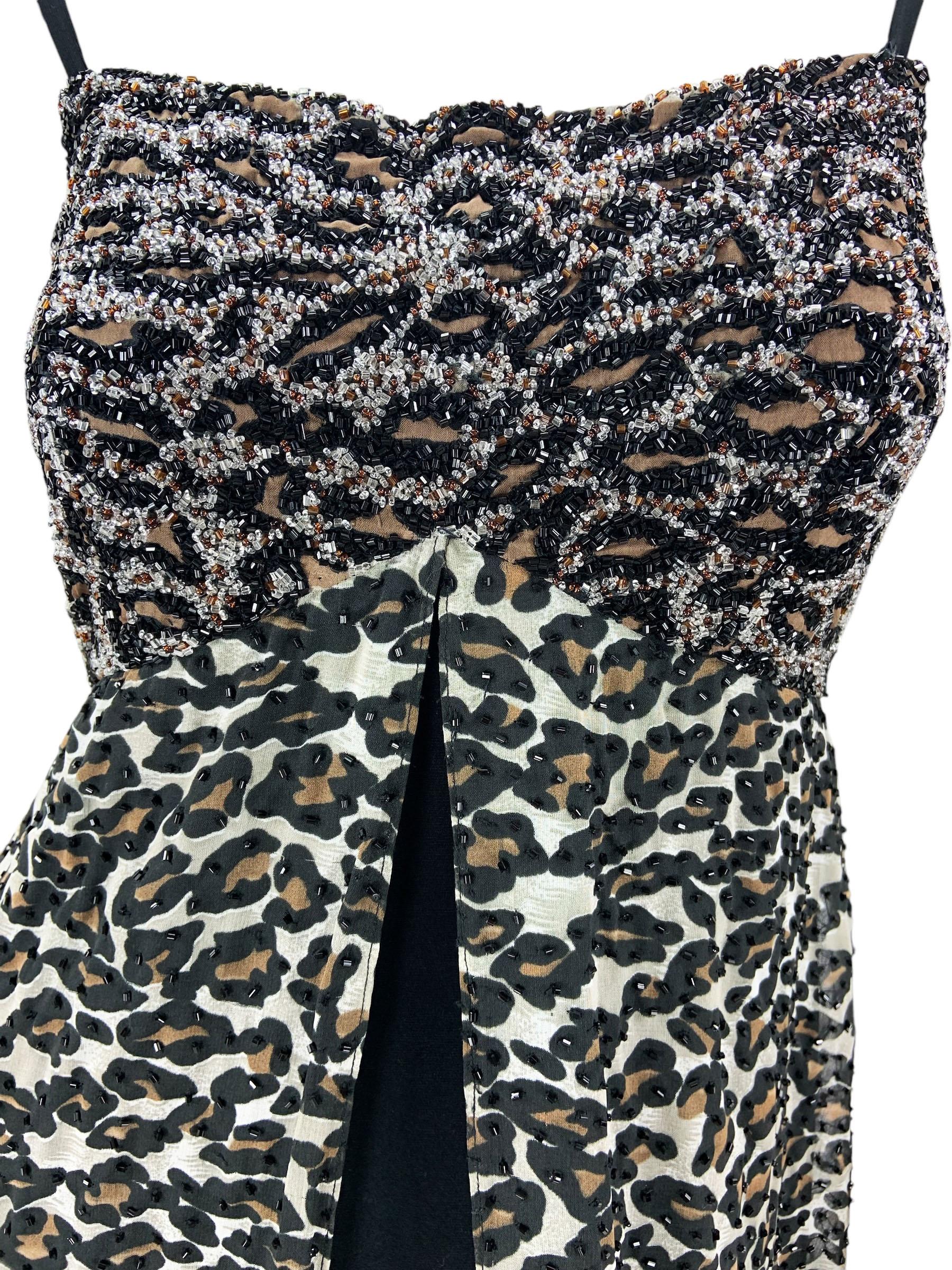 Vintage Bob Mackie Leopard Print Fully Beaded Dress with Feather Bolero  size S For Sale 4