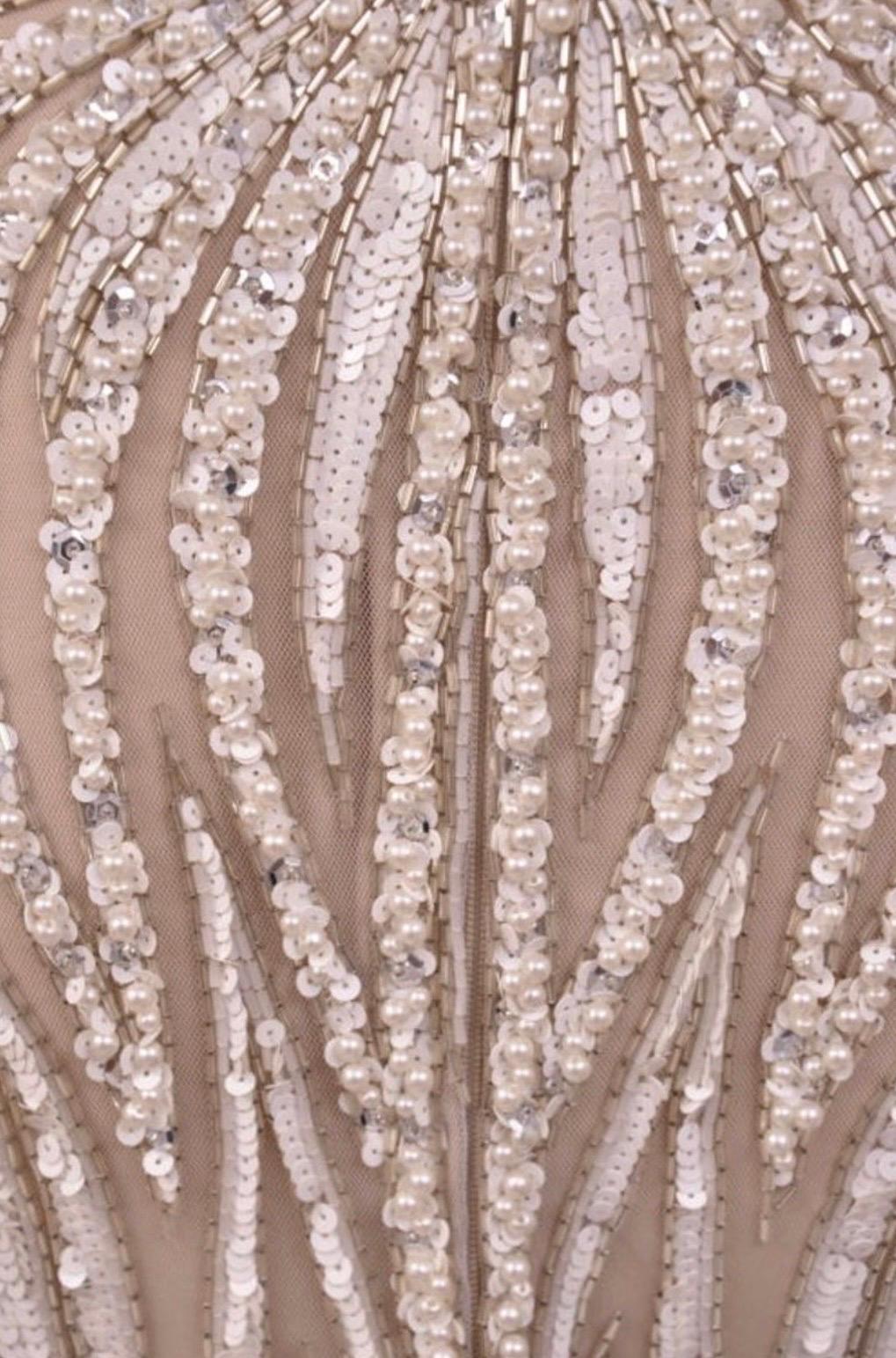 Women's Vintage Bob Mackie Nude Pearl Beaded Dress Gown, 1980s For Sale