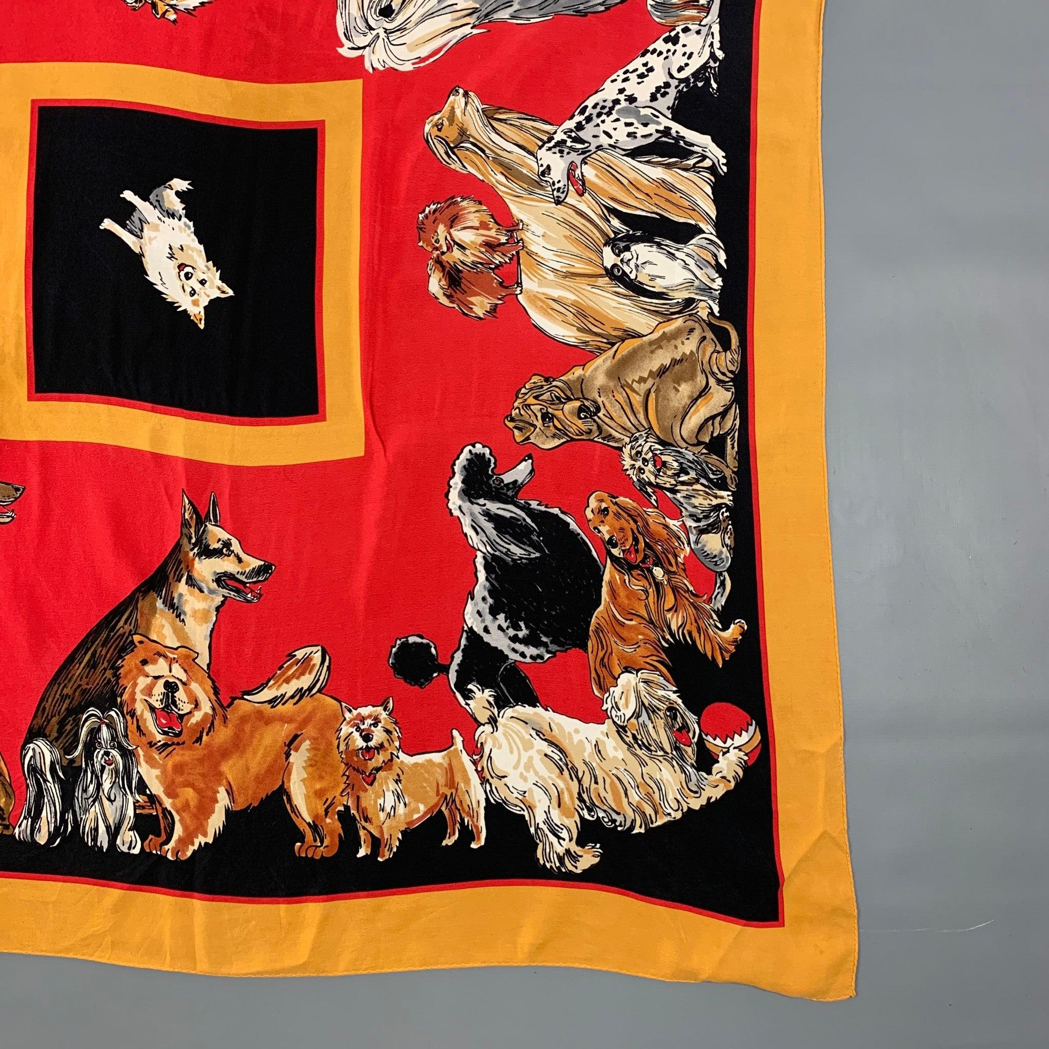 Vintage BOB MACKIE scarf comes in a red & tan dog print silk.
 Very Good
 Pre-Owned Condition. 
 

 Measurements: 
  
 43 inches x 41 inches 
  
  
  
 Sui Generis Reference: 118708
 Category: Scarves & Shawls
 More Details
  
 Brand: BOB MACKIE
