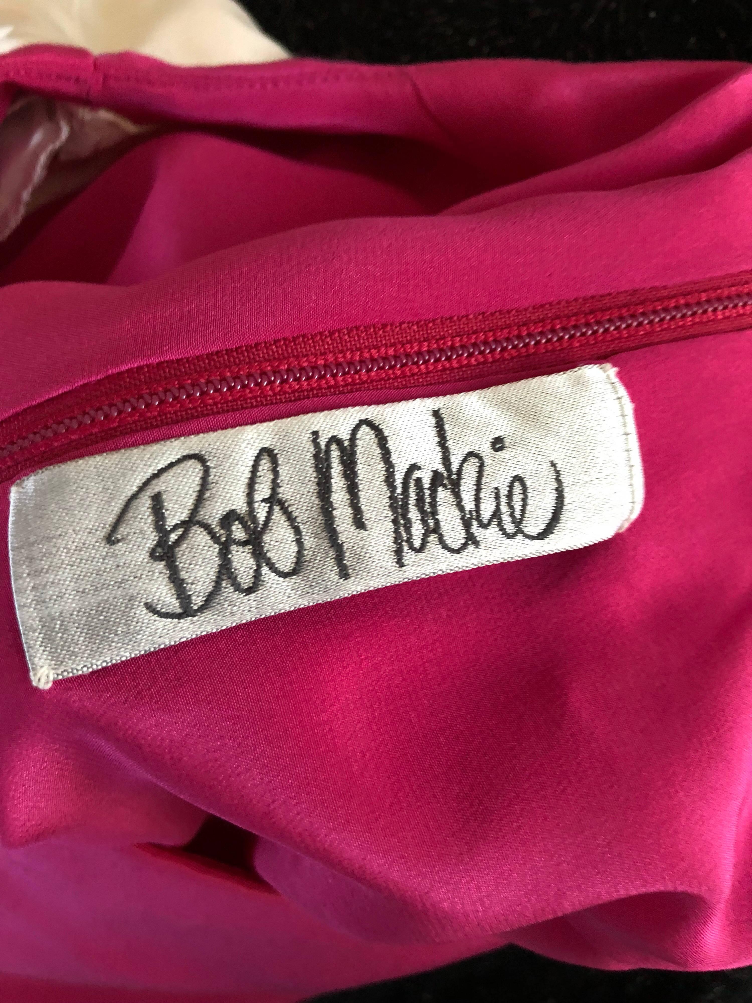 Vintage Bob Mackie Size 12 / 14 Hot Pink Ivory 1980s Short Sleeve 80s Silk Dress 6