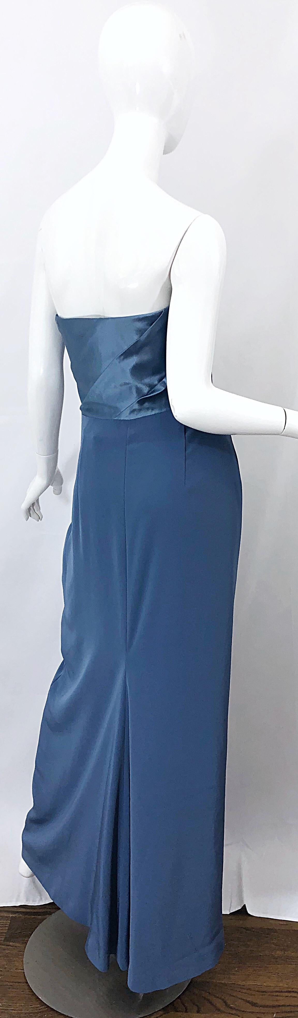 Vintage Bob Mackie Size 12 90s Blue Silk Strapless 1990s Evening Gown Dress 4