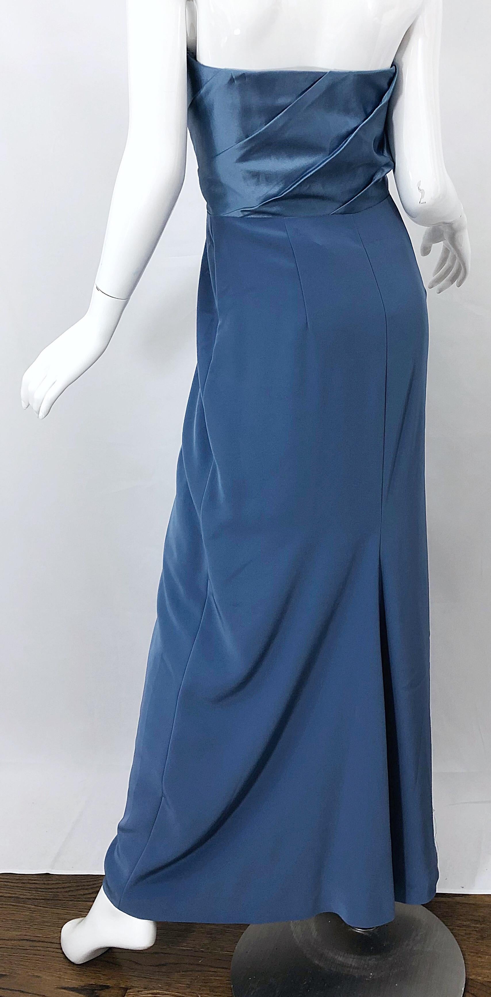 Vintage Bob Mackie Size 12 90s Blue Silk Strapless 1990s Evening Gown Dress 6