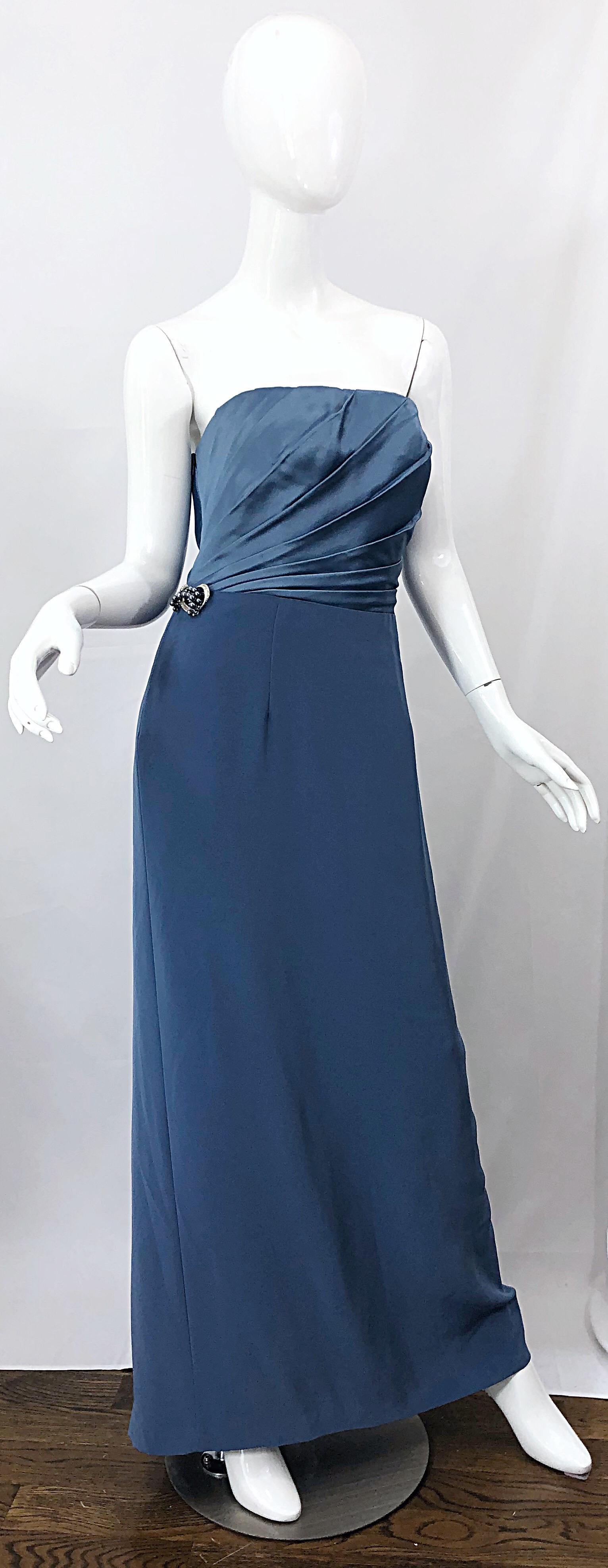 Vintage Bob Mackie Size 12 90s Blue Silk Strapless 1990s Evening Gown Dress 7