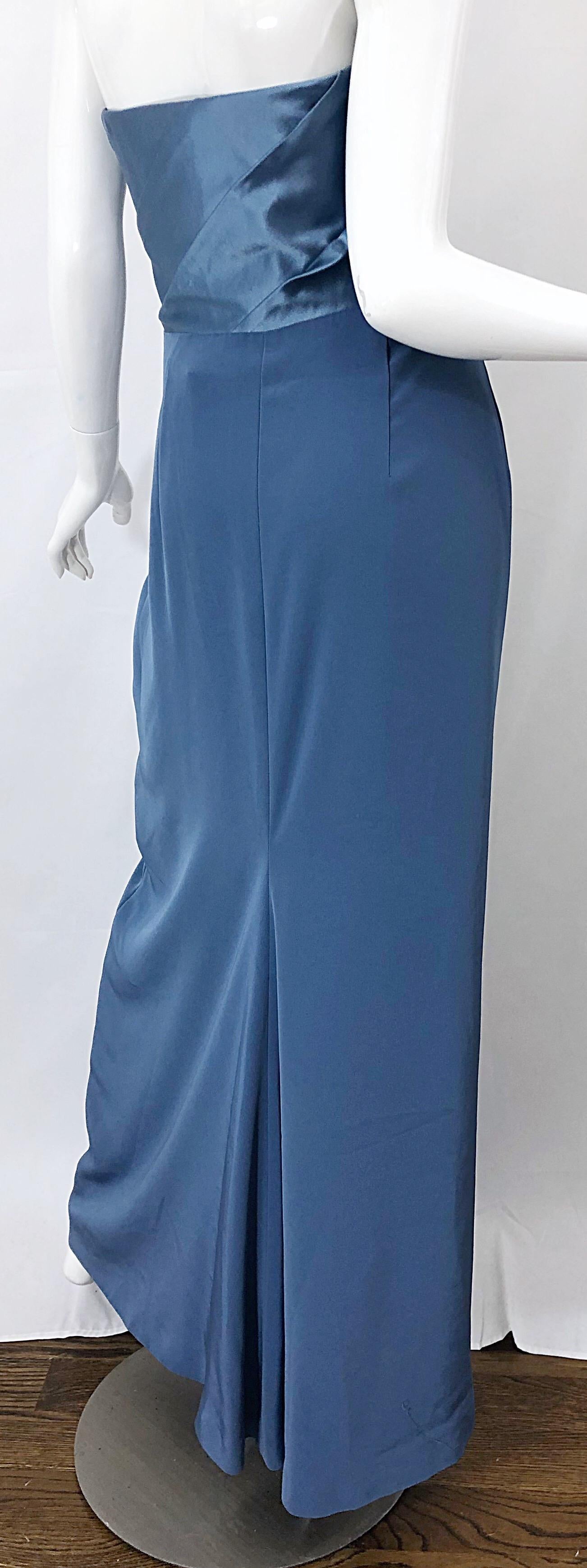 Vintage Bob Mackie Size 12 90s Blue Silk Strapless 1990s Evening Gown Dress 1