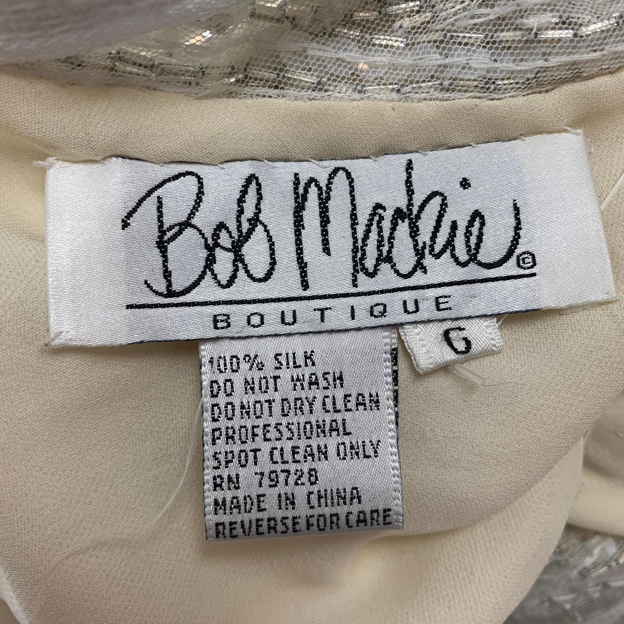 Vintage BOB MACKIE Size 6 Cream Silver Silk Beaded Long Sleeve Dress 3