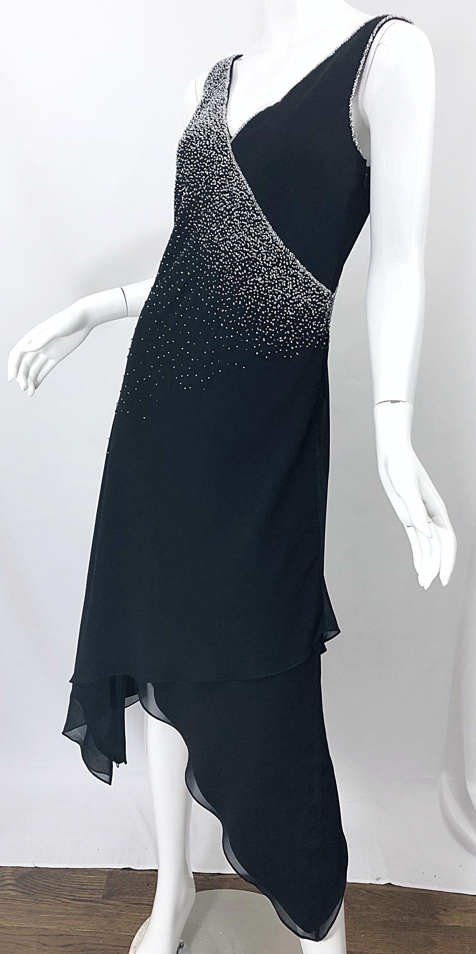 Bob Mackie - Robe vintage noire en mousseline de soie perlée, taille 8, années 1990 en vente 7