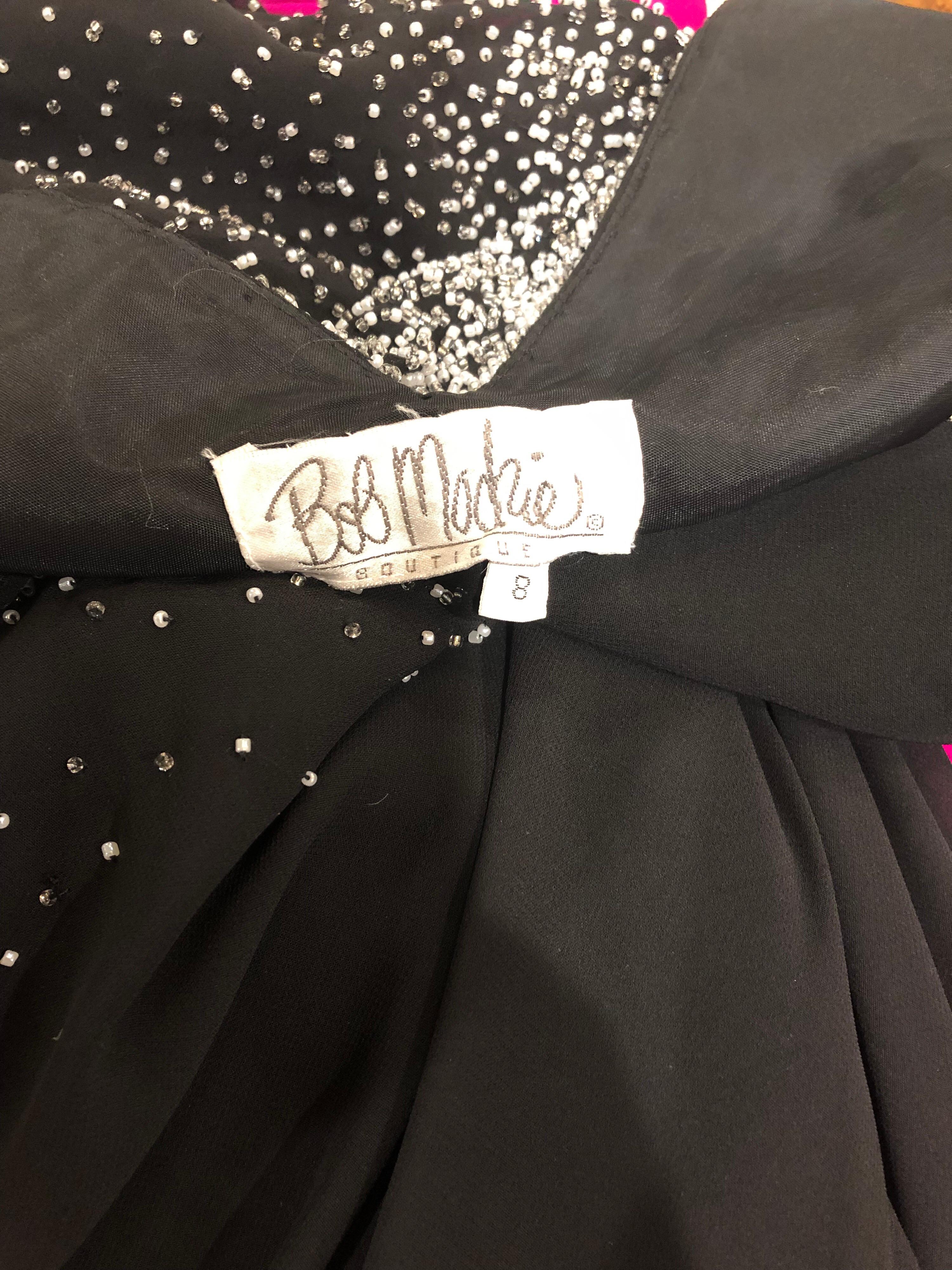Vintage Bob Mackie Size 8 Black 1990s Silk Chiffon Beaded Hi - Lo 90s Dress For Sale 11