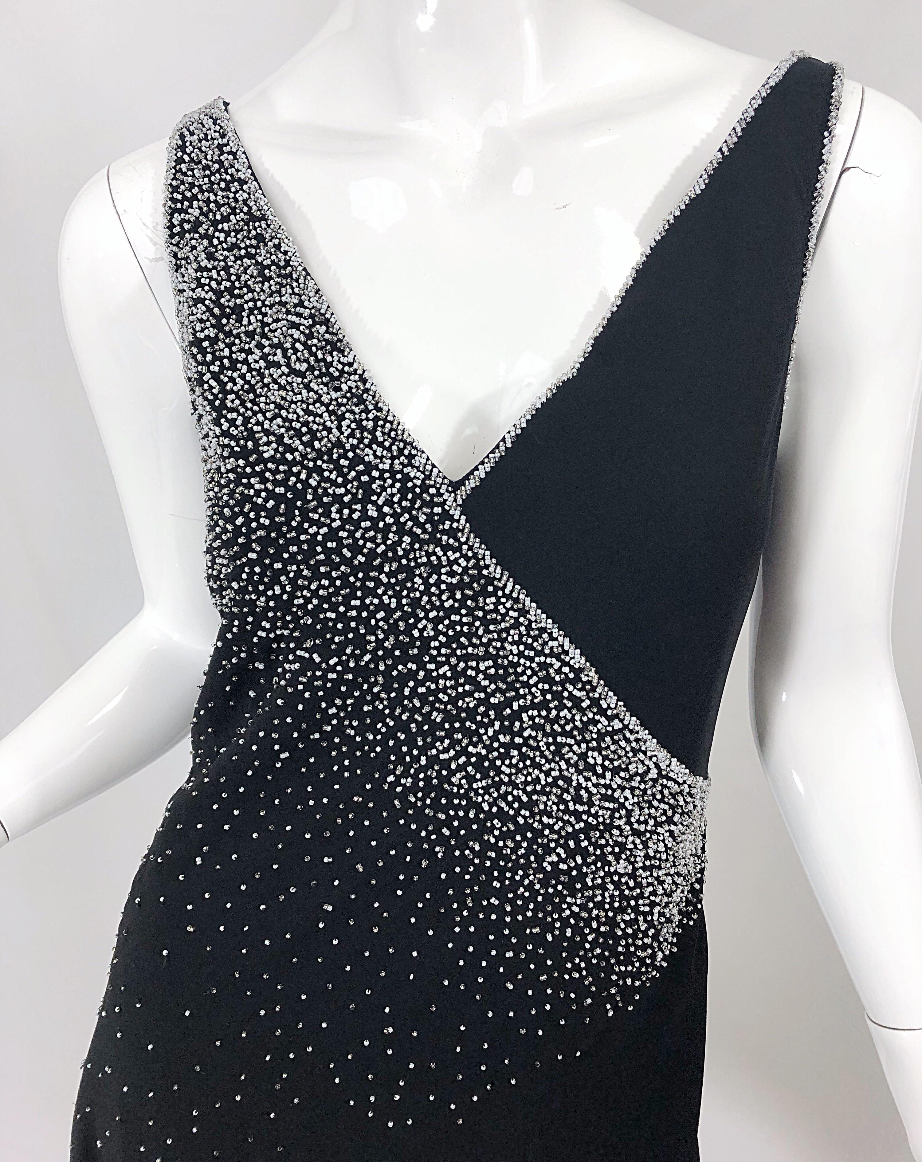 Women's Vintage Bob Mackie Size 8 Black 1990s Silk Chiffon Beaded Hi - Lo 90s Dress For Sale