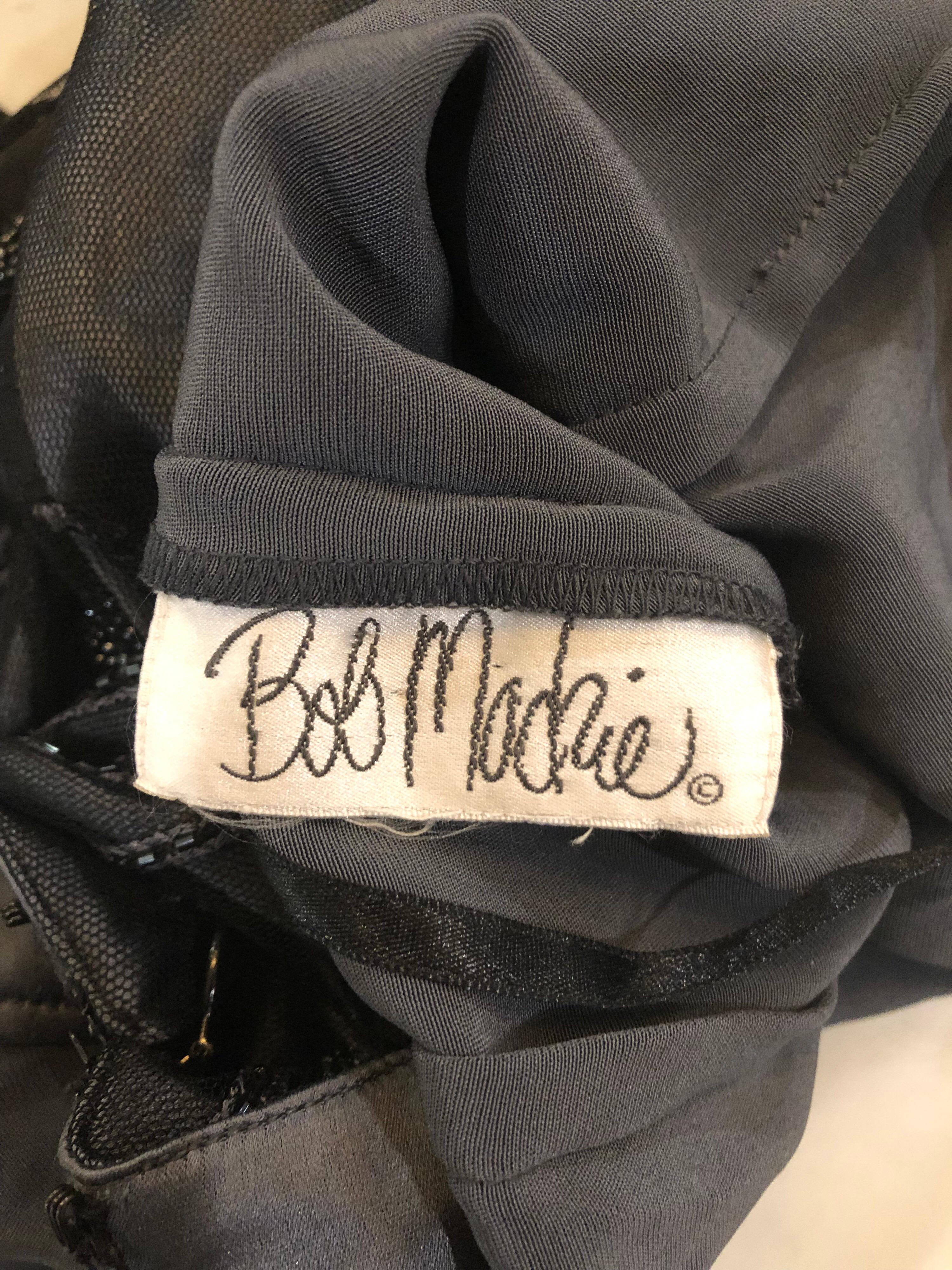 Vintage Bob Mackie Größe 8 Grau Perlen 1990er Jahre Pailletten ärmelloses 90er Abendkleid 10