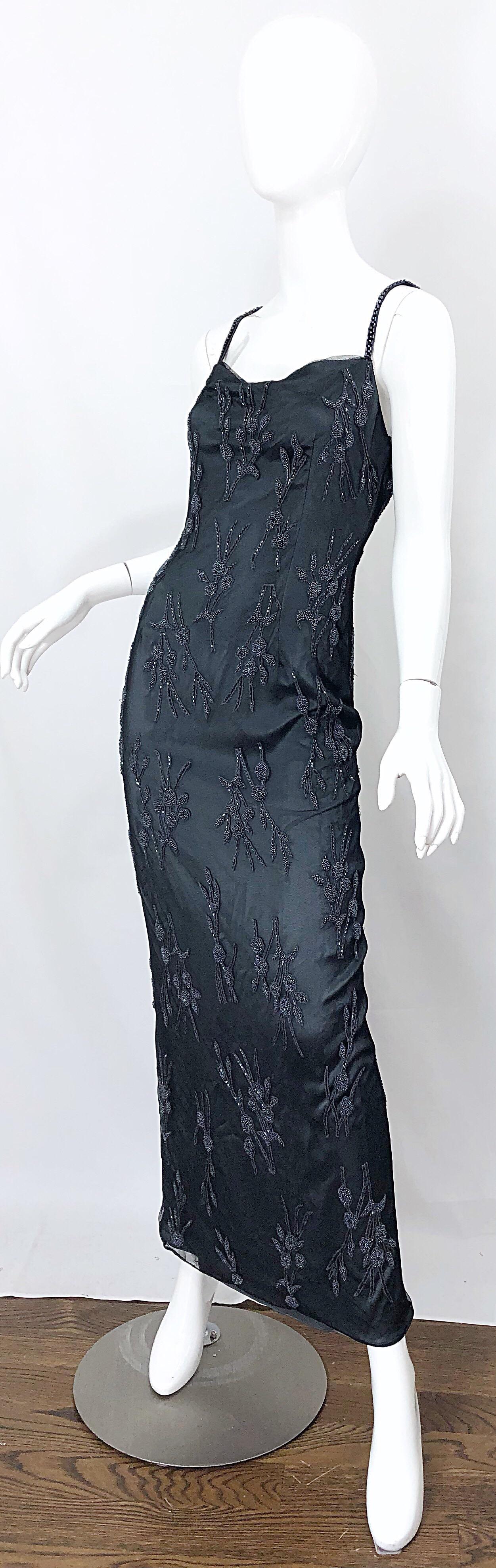 Black Vintage Bob Mackie Size 8 Grey Beaded 1990s Sequin Sleeveless 90s Evening Gown