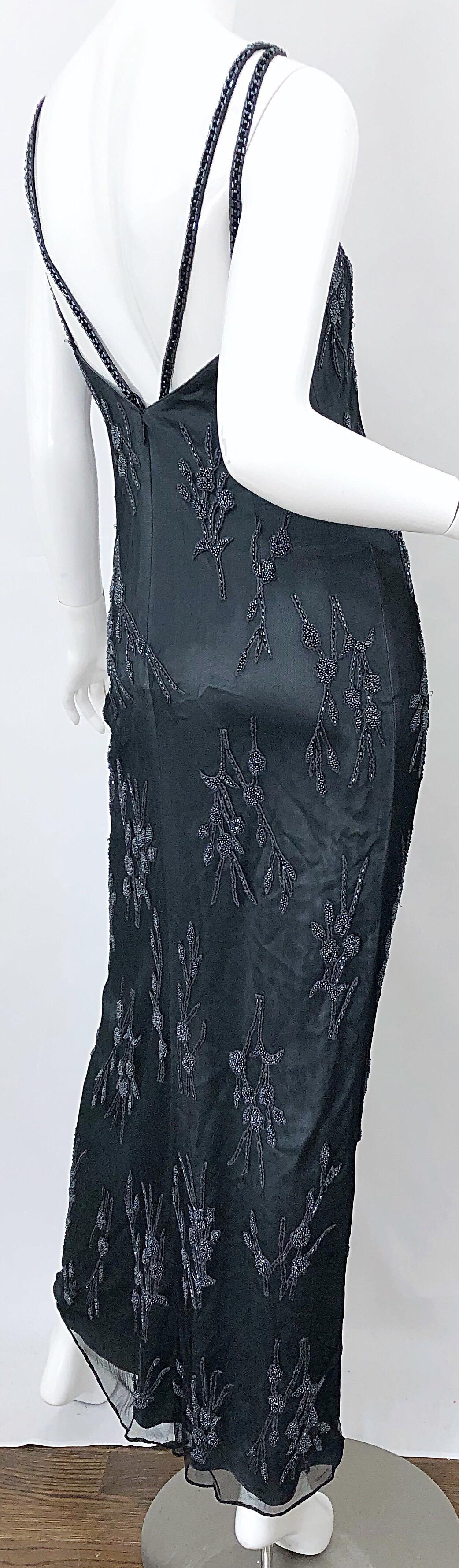 Women's Vintage Bob Mackie Size 8 Grey Beaded 1990s Sequin Sleeveless 90s Evening Gown