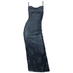 Vintage Bob Mackie Taglia 8 Grigio Abito da sera senza maniche anni '90 con perline e paillettes