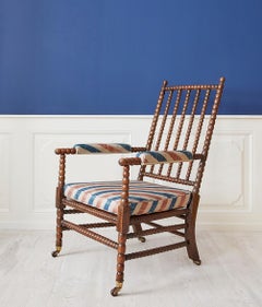 Vintage Bobbin Armchair with New Upholstery and Cushion, England 19th Century