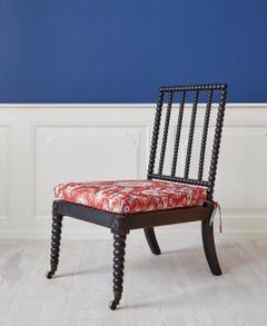 Vintage Bobbin Chair with Red Upholstered Seat Cushion, England 19th-Century