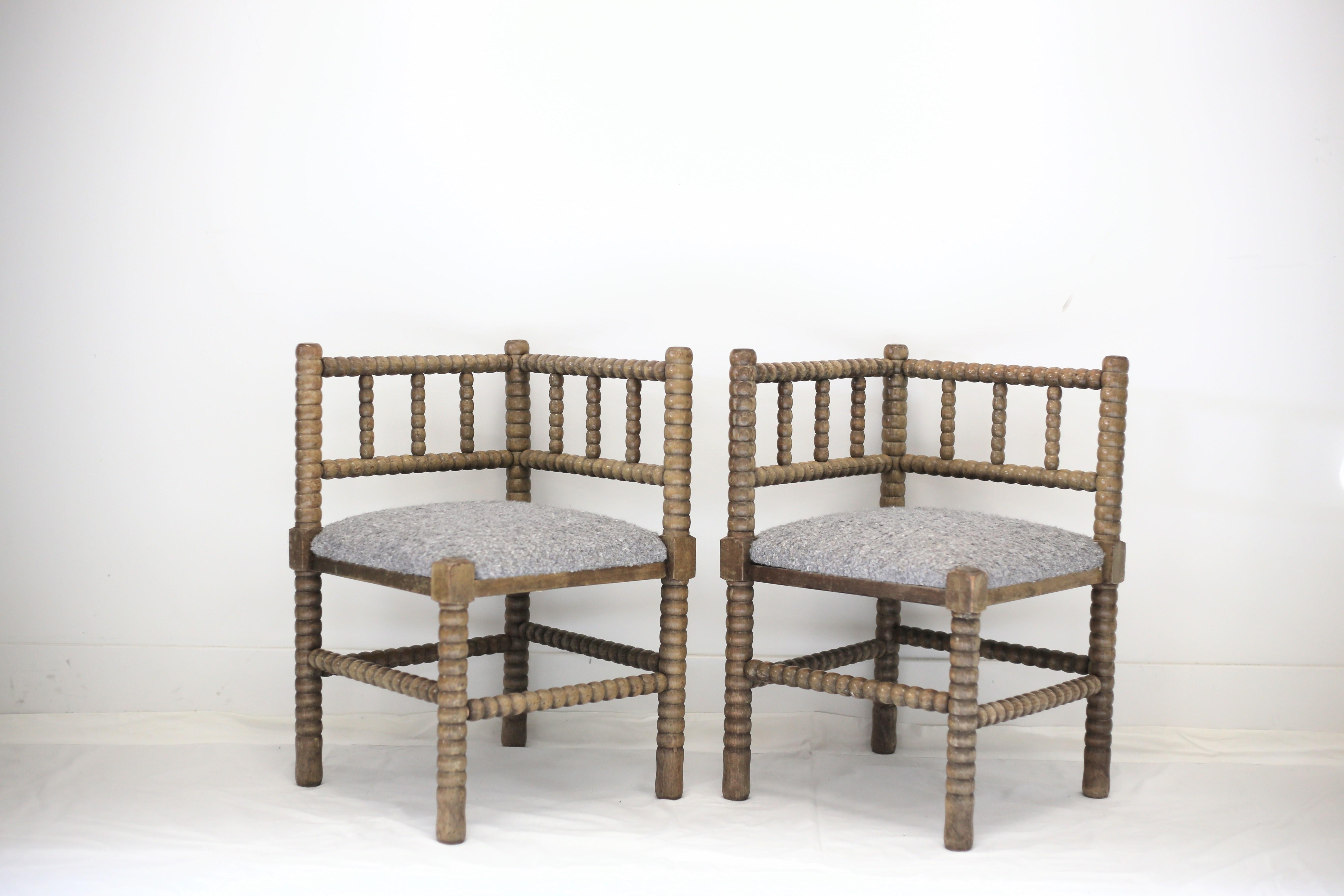 Vintage bobbin chairs
Newly upholstered in J Samuel Berber
Set of 4, finishes vary
Sold individually
FRN2047.
        