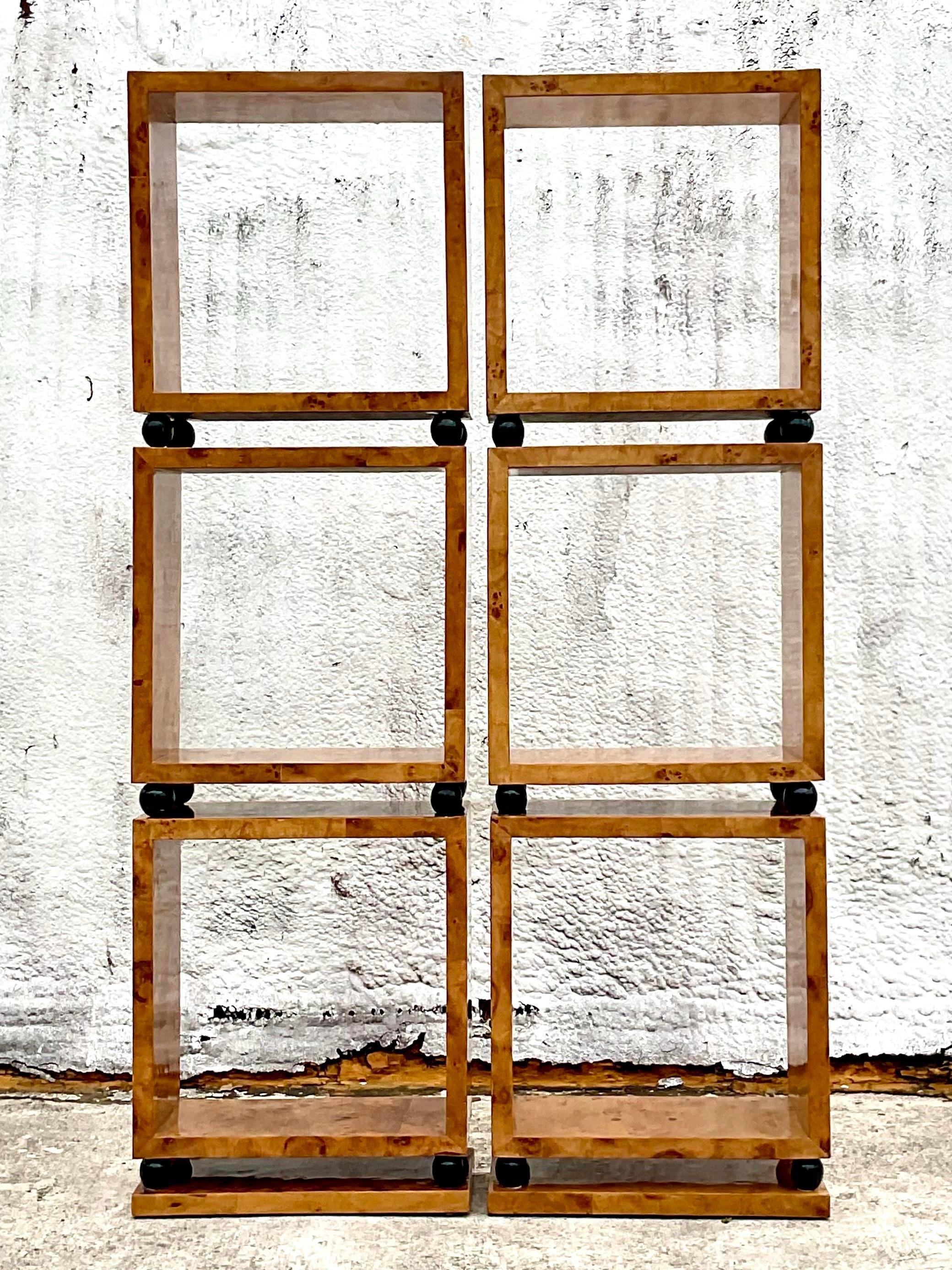Vintage Bobo Burl Wood Stacked Box Etagere - a Pair 4