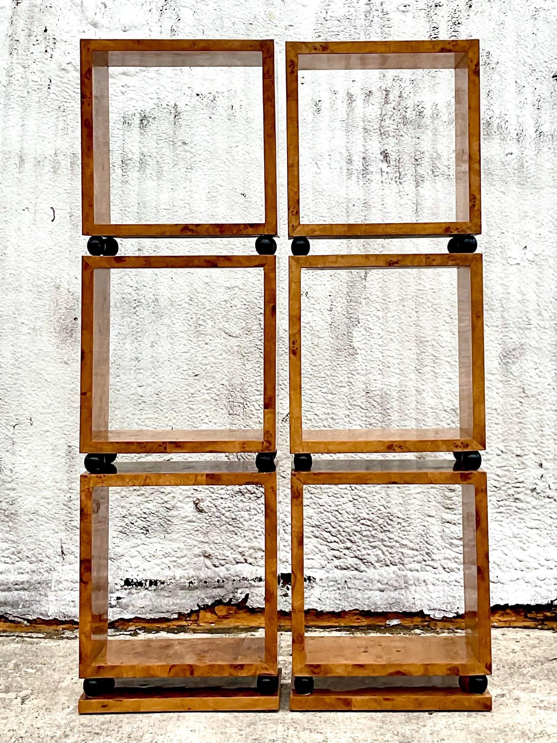 20th Century Vintage Bobo Burl Wood Stacked Box Etagere - a Pair