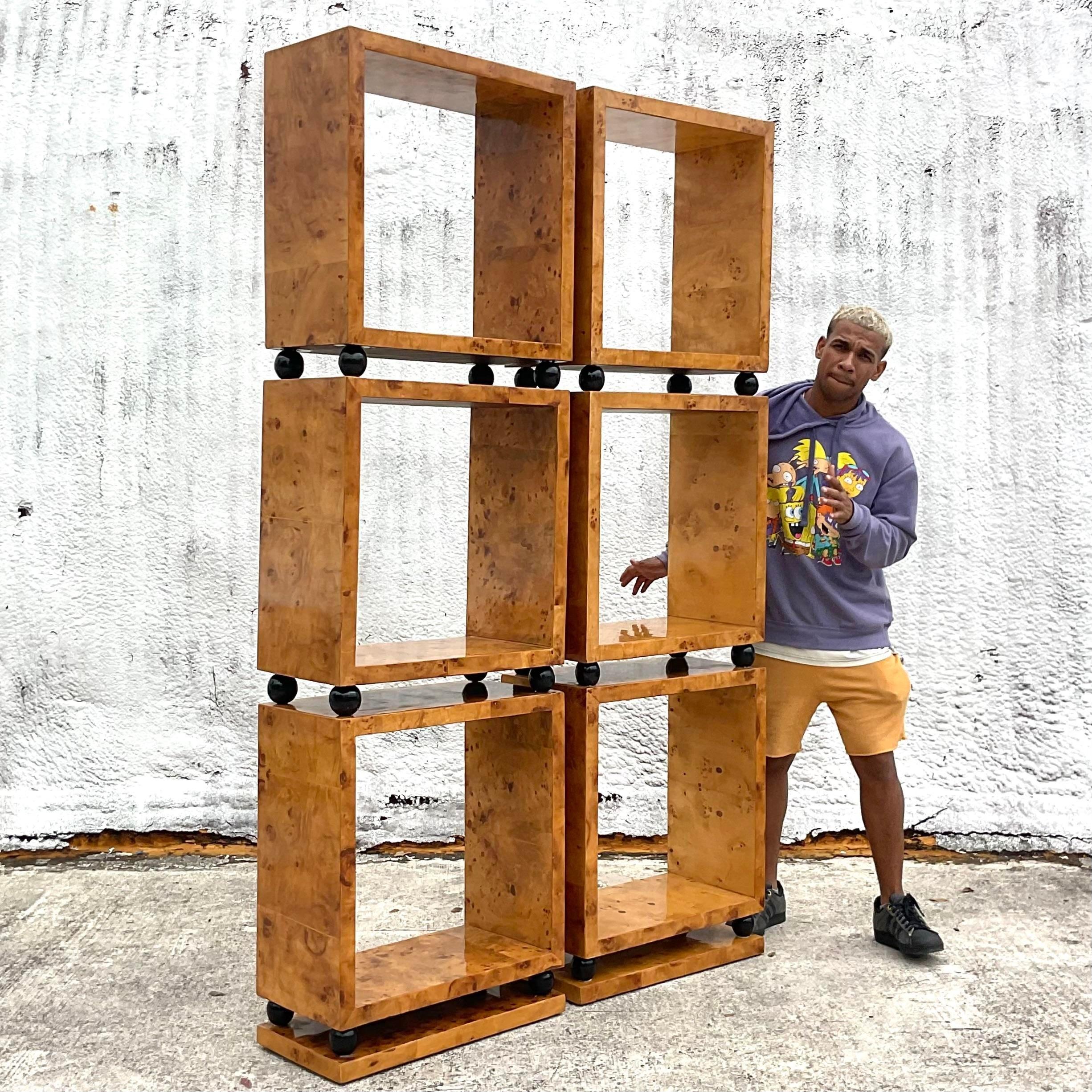 Vintage Bobo Burl Wood Stacked Box Etagere - a Pair 1